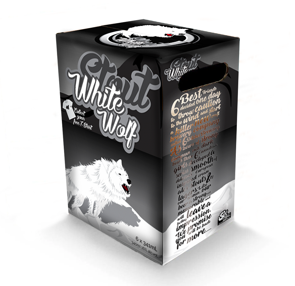 White Wolf Stout beer package design mockup